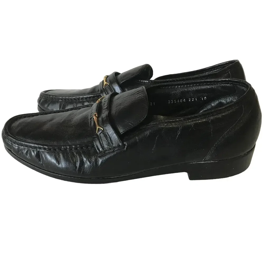 Florsheim FLS Black Leather Gold Buckle Slip On Horse Bit Loafer 11 D